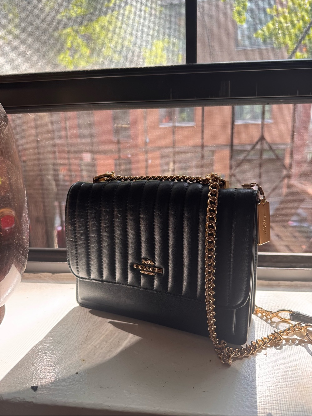 Coach Black Quilted Leather Crossbody with Gold Chain